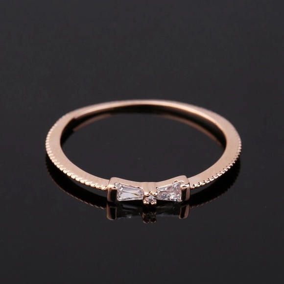 Delicate Small Bow Cubic Zirconia Crystal Ring - Picture 2 of 2